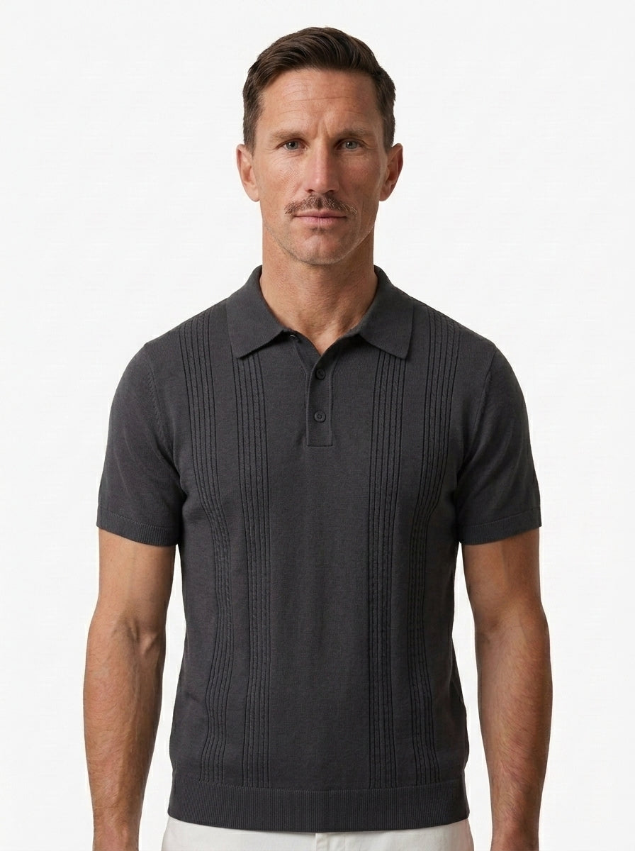 Cotton-Silk Ribbed Short Sleeve Sweater Polo