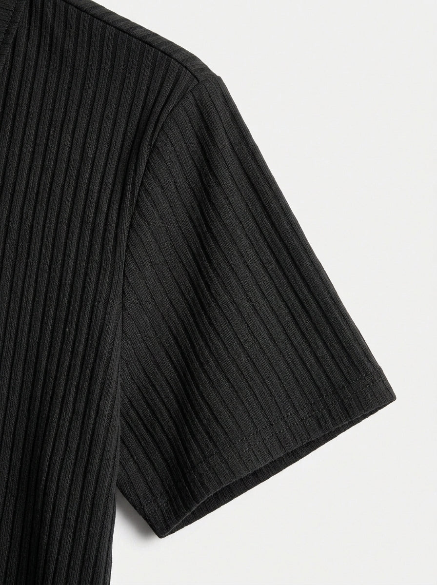 Cotton Knit Striped Textured Short Sleeve Polo Shirt
