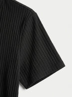Cotton Knit Striped Textured Short Sleeve Polo Shirt