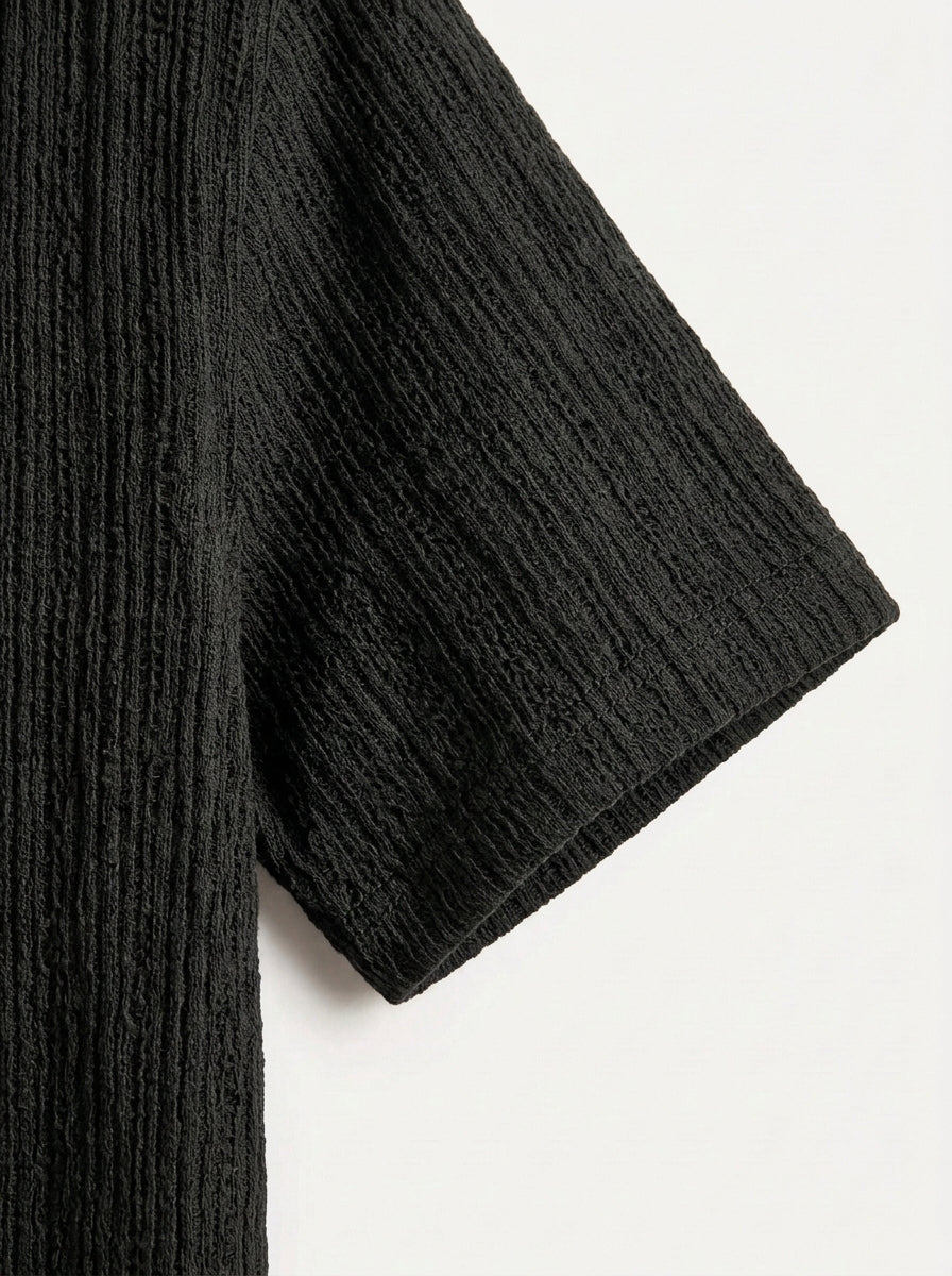 Textured Open-Knit Button-Up Shirt