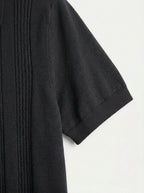 Cotton-Silk Ribbed Short Sleeve Sweater Polo