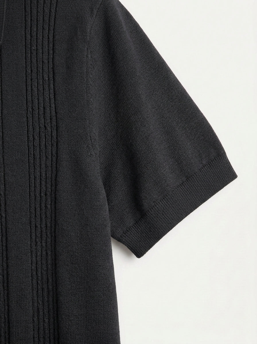 Cotton-Silk Ribbed Short Sleeve Sweater Polo