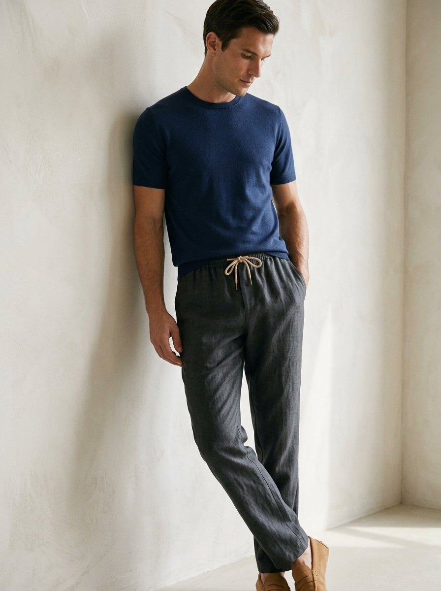 100% European Linen Drawstring Beach Pants