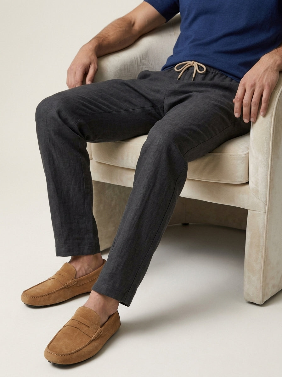 100% European Linen Drawstring Beach Pants