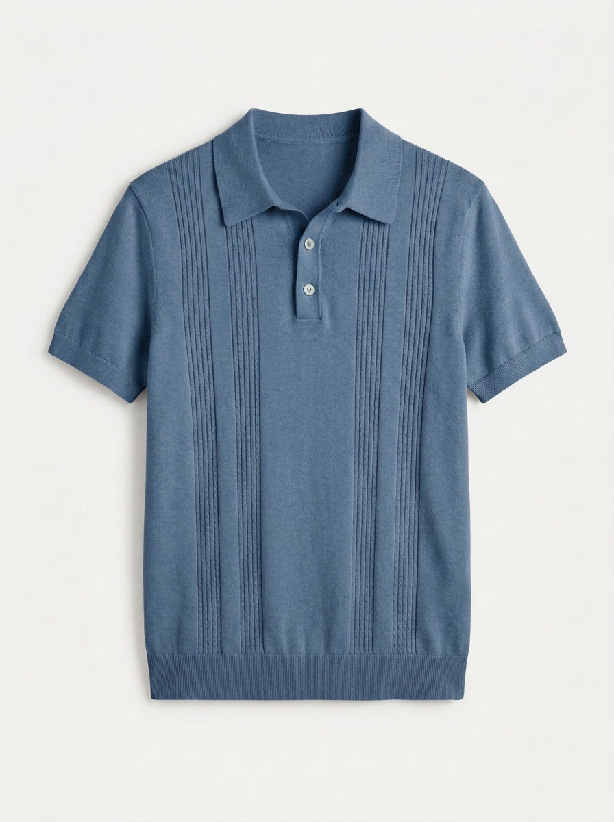 Cotton-Silk Ribbed Short Sleeve Sweater Polo