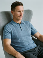 Cotton-Silk Ribbed Short Sleeve Sweater Polo