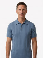 Cotton-Silk Ribbed Short Sleeve Sweater Polo