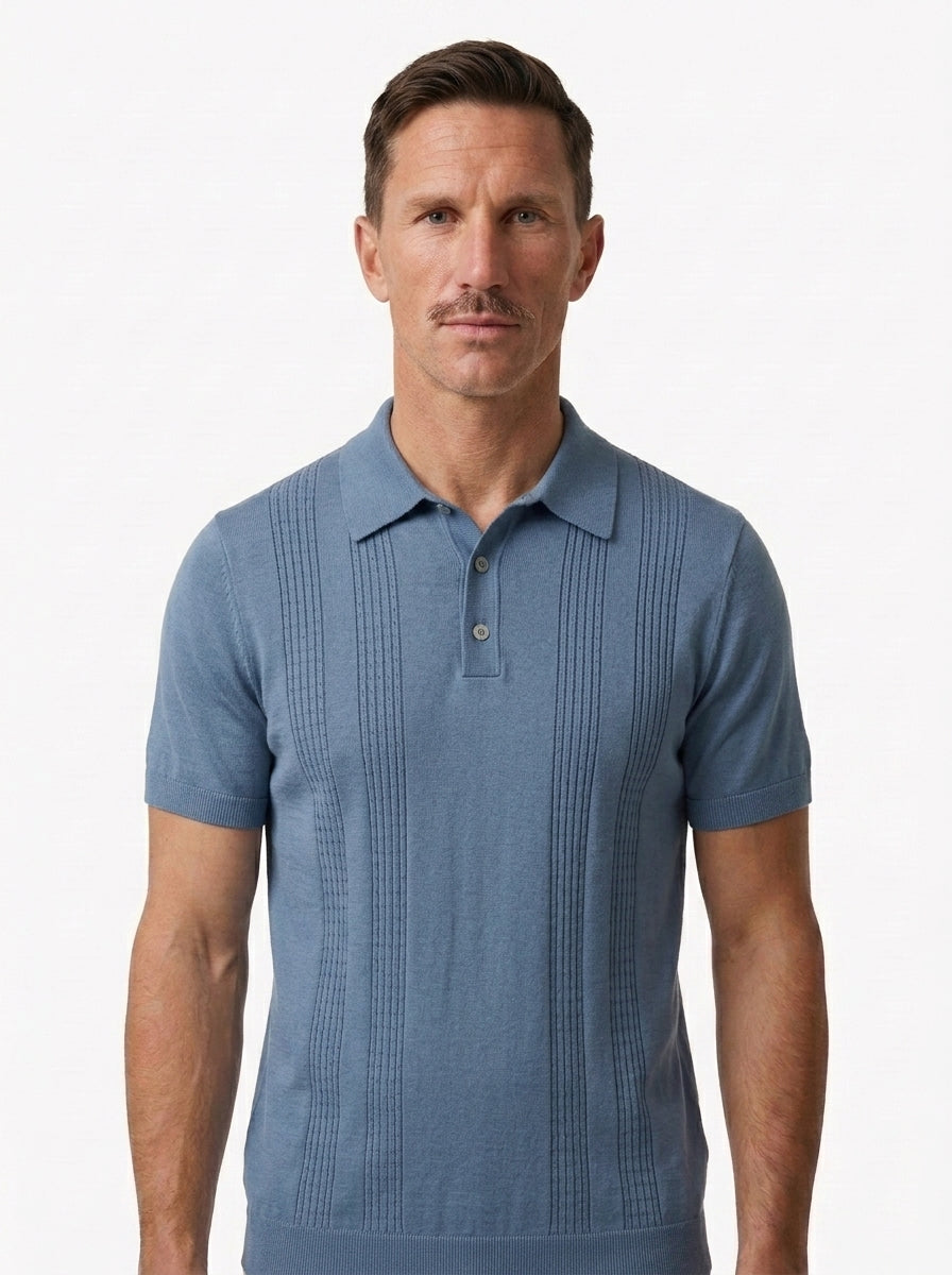 Cotton-Silk Ribbed Short Sleeve Sweater Polo