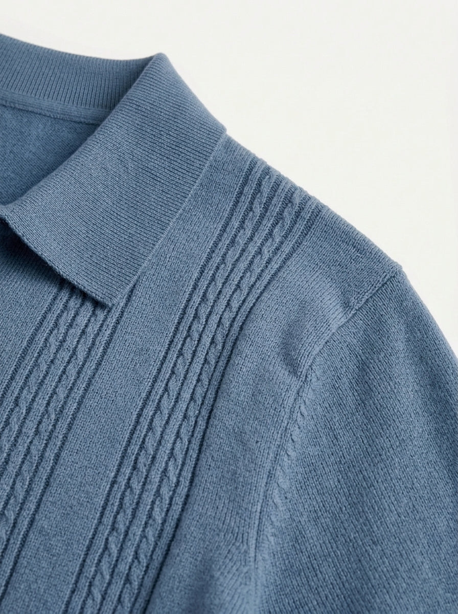 Cotton-Silk Ribbed Short Sleeve Sweater Polo