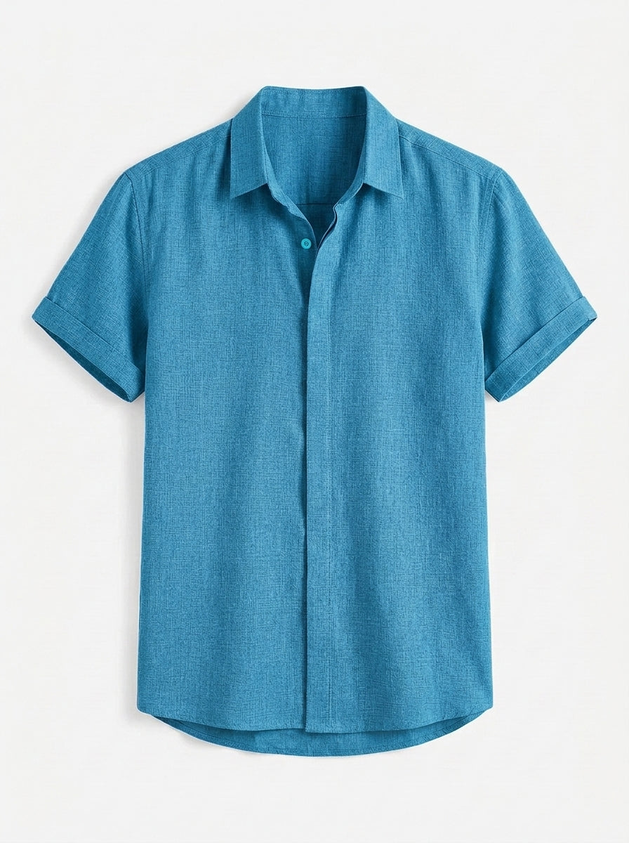 Men's Linen Cotton Blend Short Sleeve Shirt