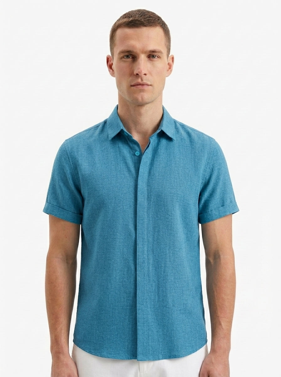 Men's Linen Cotton Blend Short Sleeve Shirt