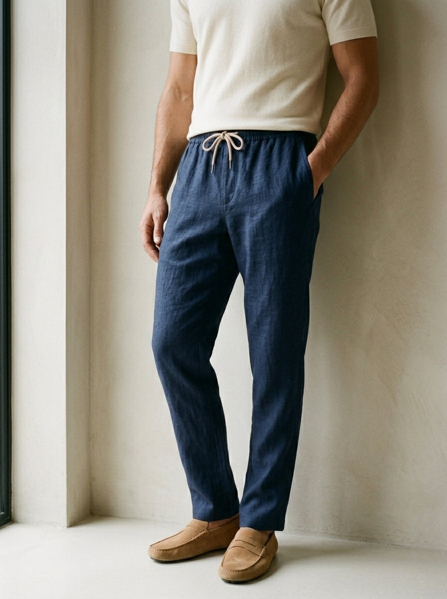 100% European Linen Drawstring Beach Pants