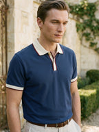 Slim Fit Retro Tipped Collar Short Sleeve Polo Shirt