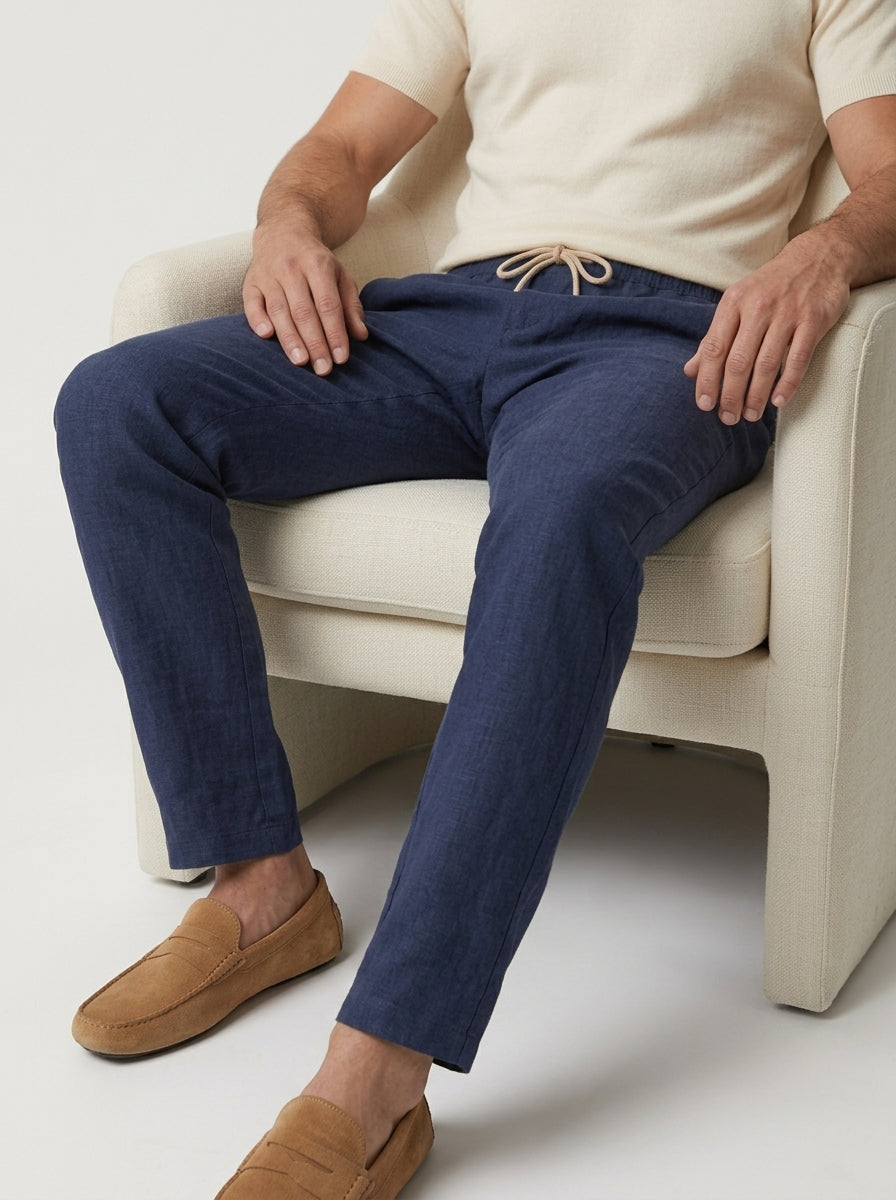 100% European Linen Drawstring Beach Pants