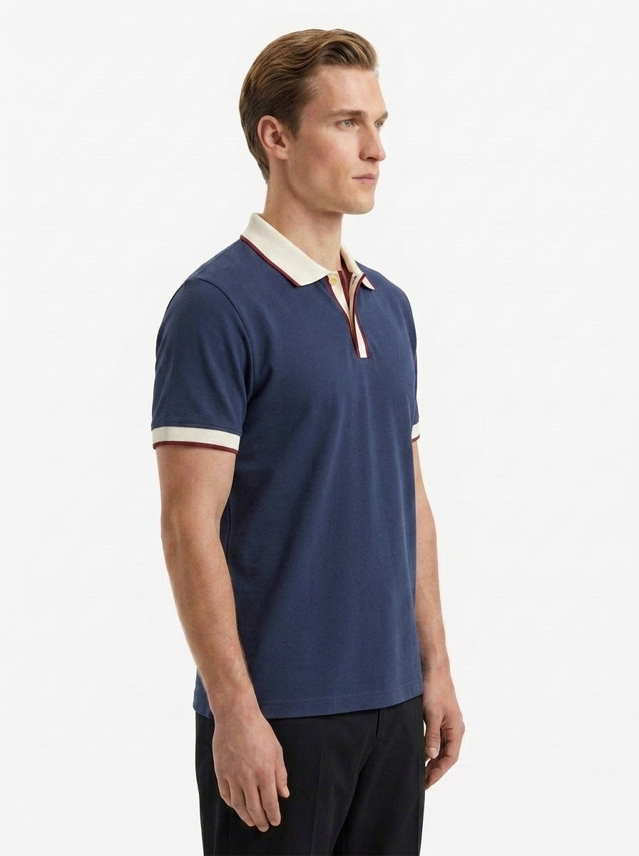 Slim Fit Retro Tipped Collar Short Sleeve Polo Shirt