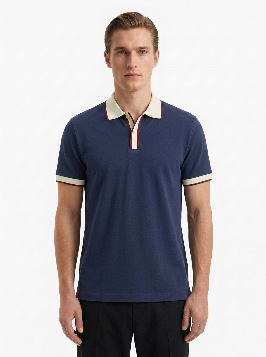 Slim Fit Retro Tipped Collar Short Sleeve Polo Shirt