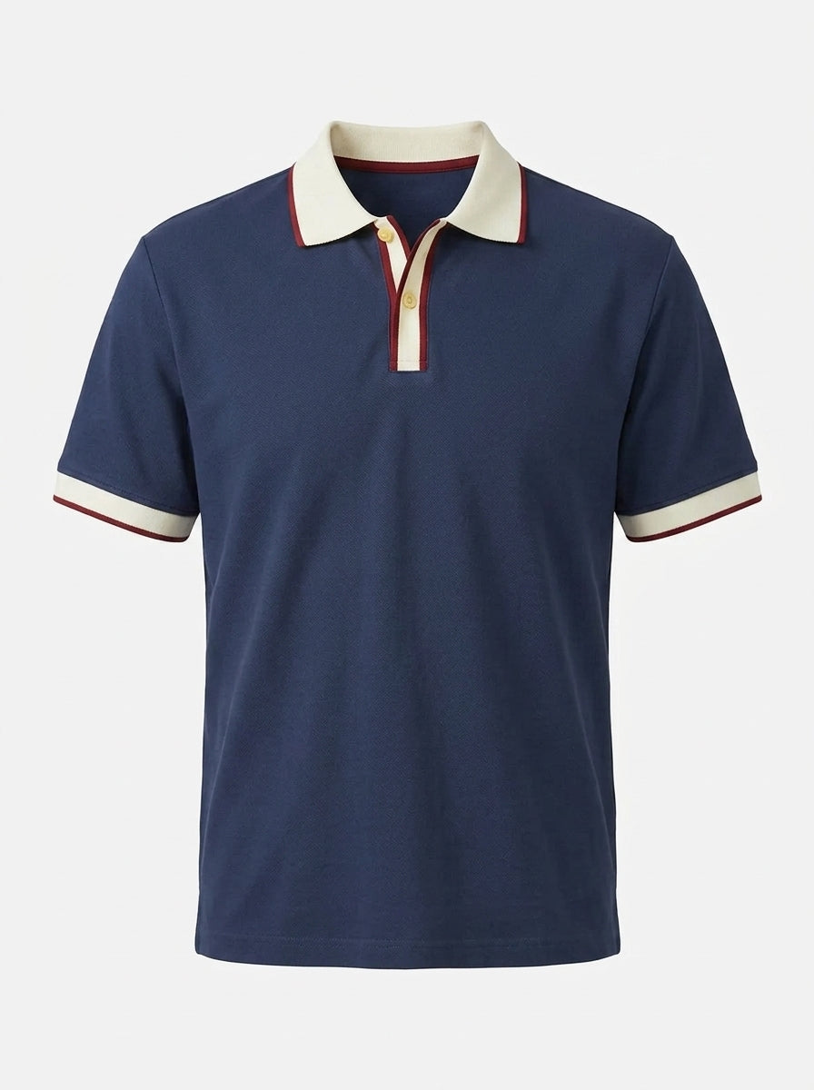 Slim Fit Retro Tipped Collar Short Sleeve Polo Shirt