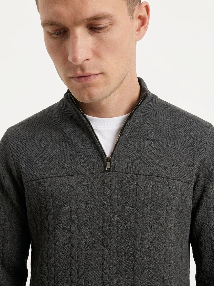 Men's Quarter-Zip Textured Pullover Sweatshirt