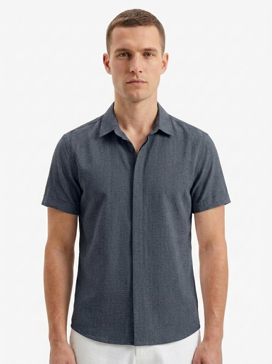 Men's Linen Cotton Blend Short Sleeve Shirt