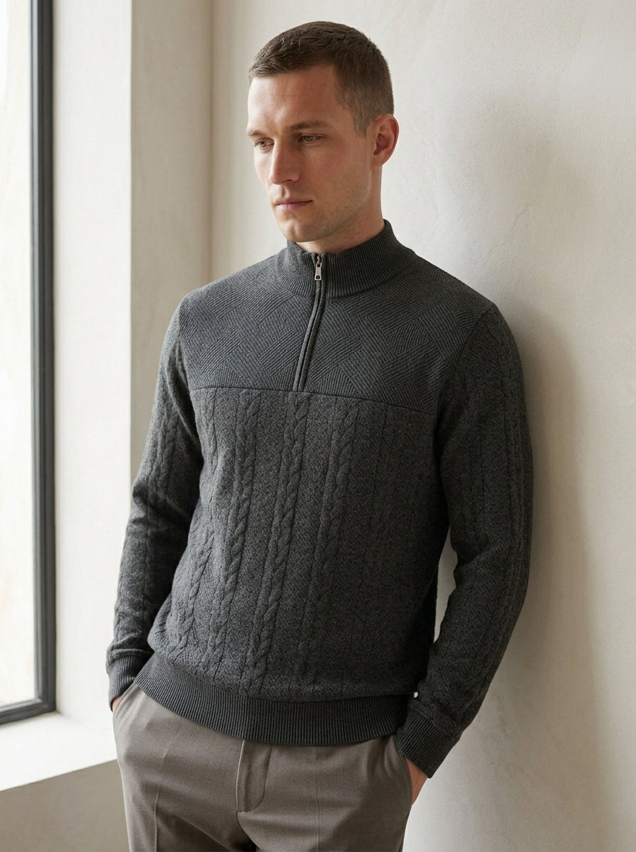 Men's Quarter-Zip Textured Pullover Sweatshirt