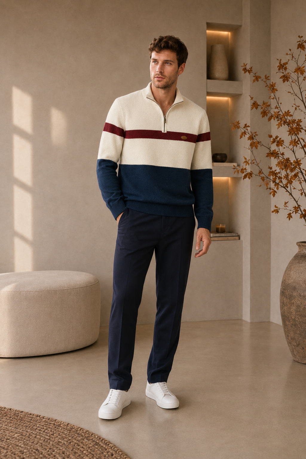 Men's Tailored Cotton Quarter-Zip Sweater
