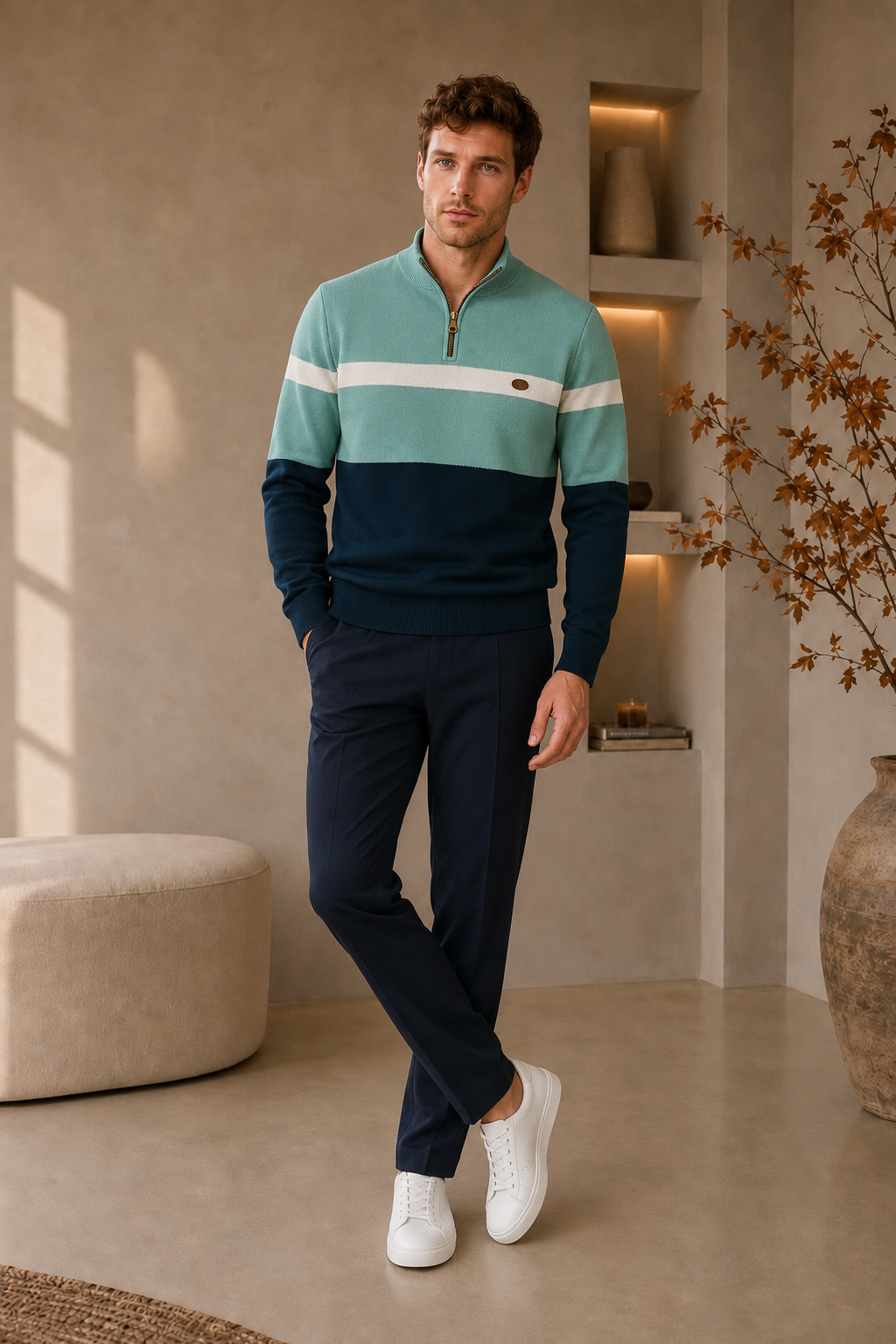 Men's Tailored Cotton Quarter-Zip Sweater