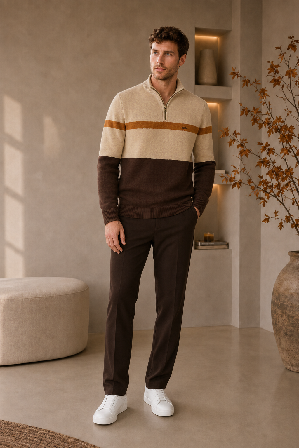 Men's Tailored Cotton Quarter-Zip Sweater