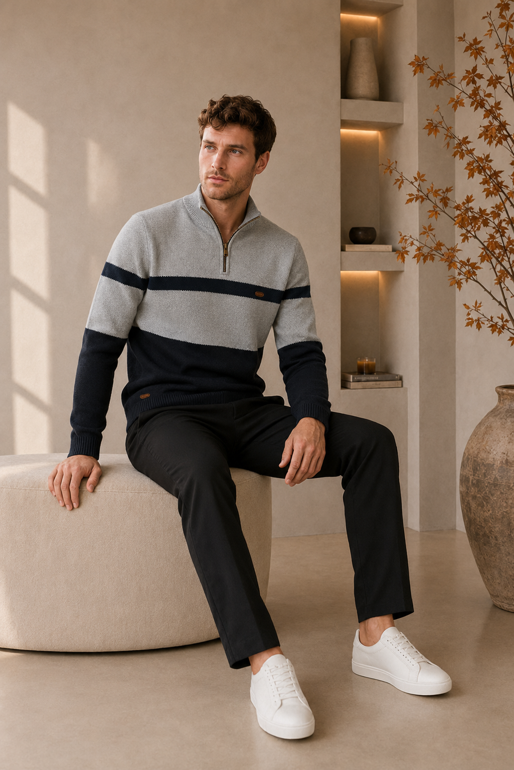 Men's Tailored Cotton Quarter-Zip Sweater