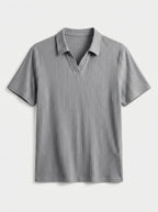 Cotton Knit Striped Textured Short Sleeve Polo Shirt