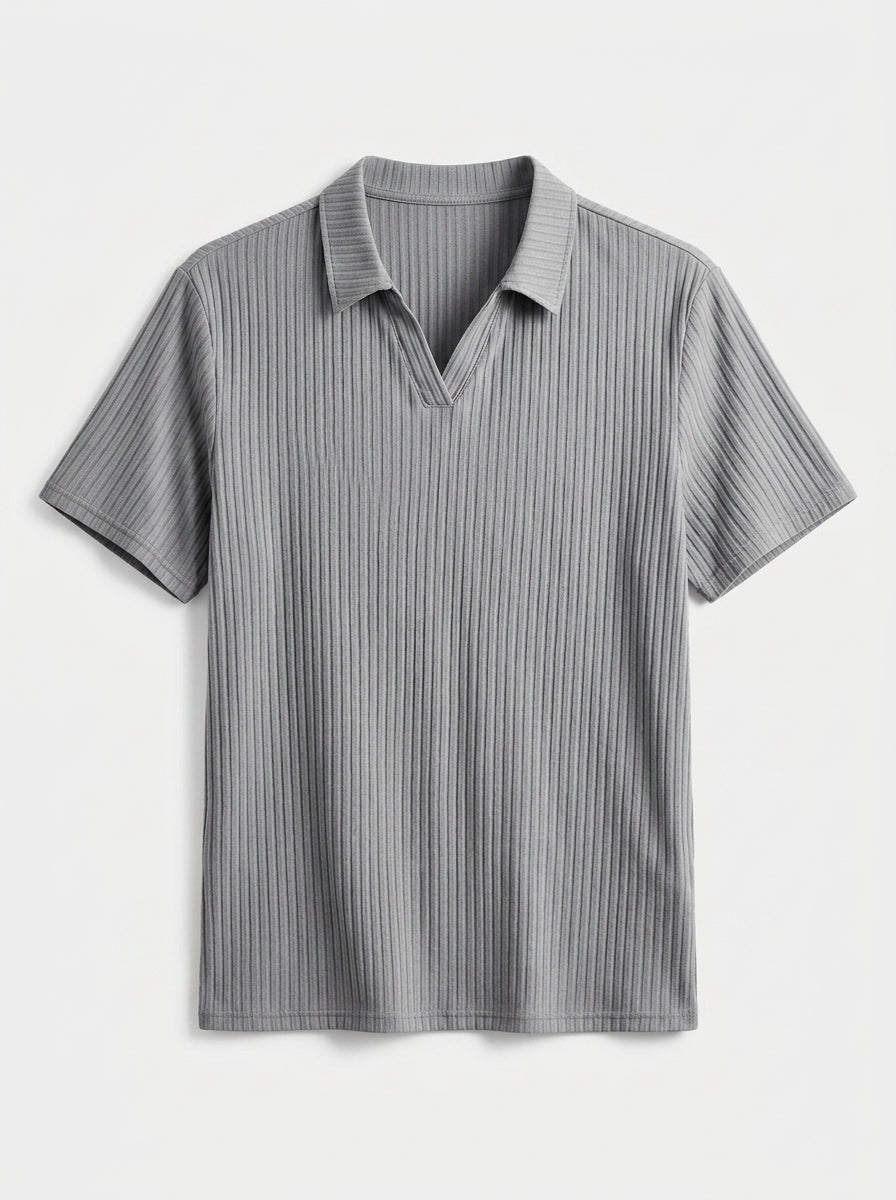 Cotton Knit Striped Textured Short Sleeve Polo Shirt