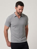 Cotton Knit Striped Textured Short Sleeve Polo Shirt