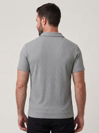 Cotton Knit Striped Textured Short Sleeve Polo Shirt