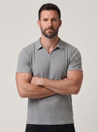 Cotton Knit Striped Textured Short Sleeve Polo Shirt