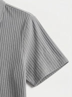 Cotton Knit Striped Textured Short Sleeve Polo Shirt
