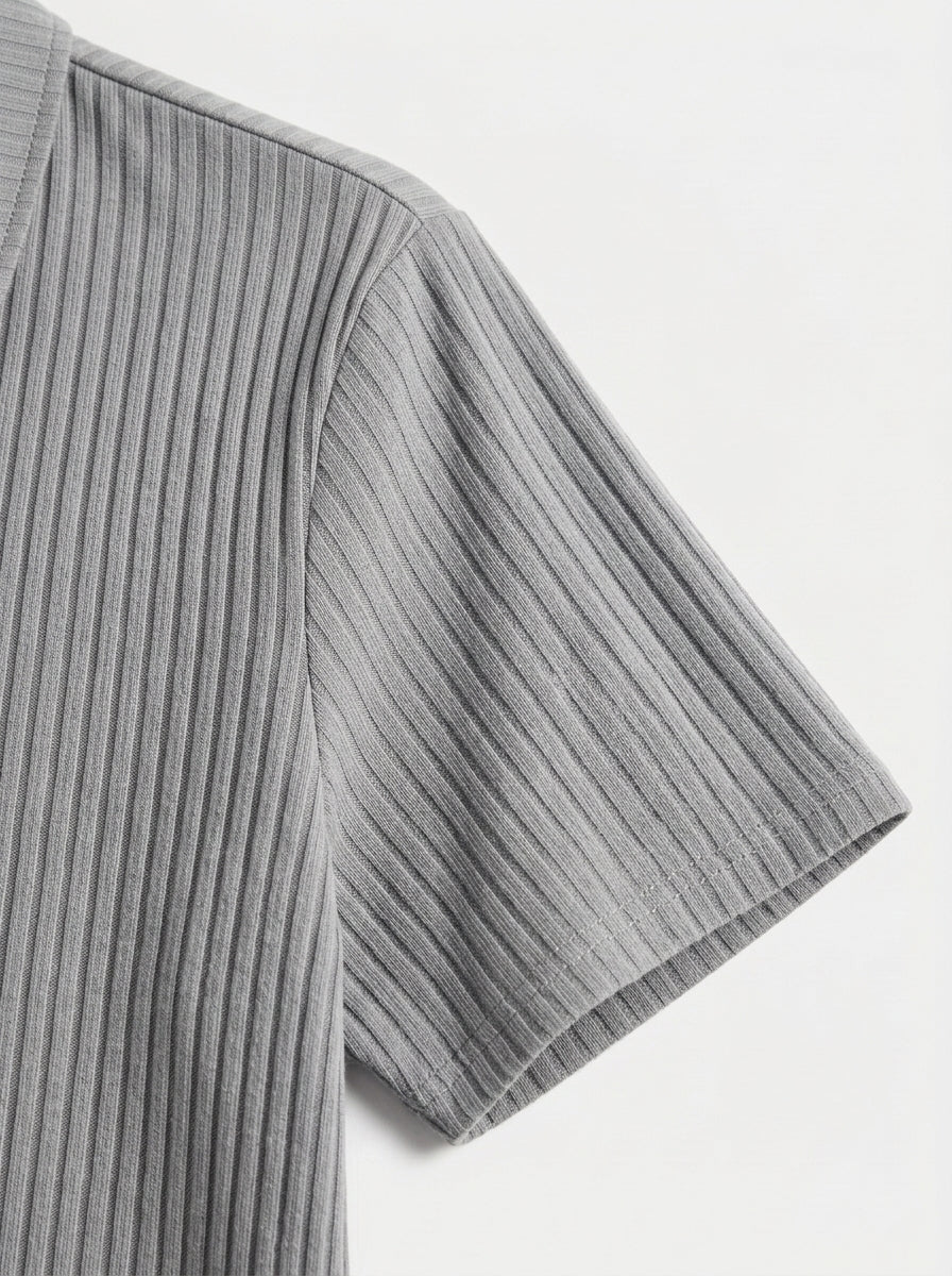 Cotton Knit Striped Textured Short Sleeve Polo Shirt
