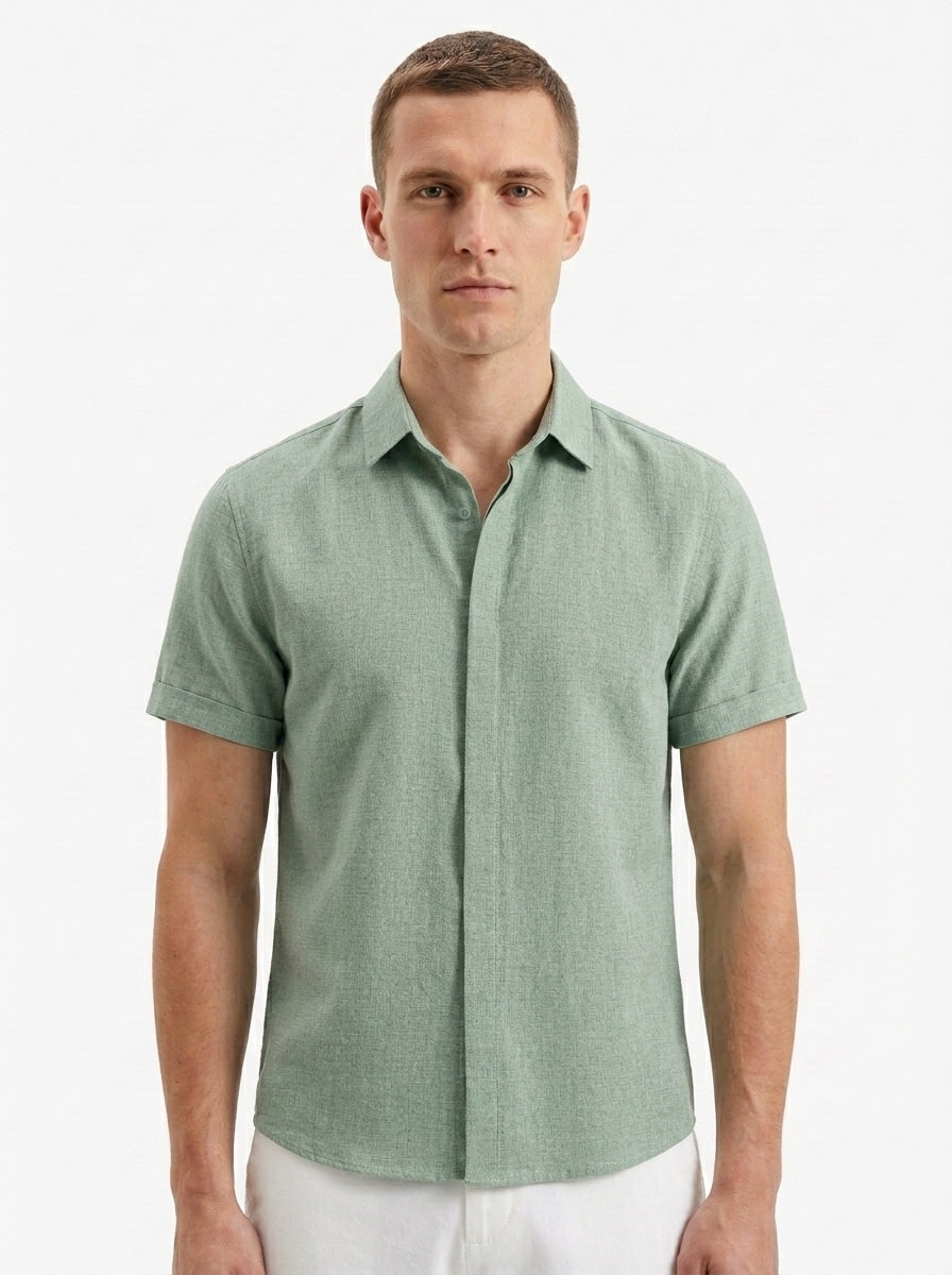 Men's Linen Cotton Blend Short Sleeve Shirt