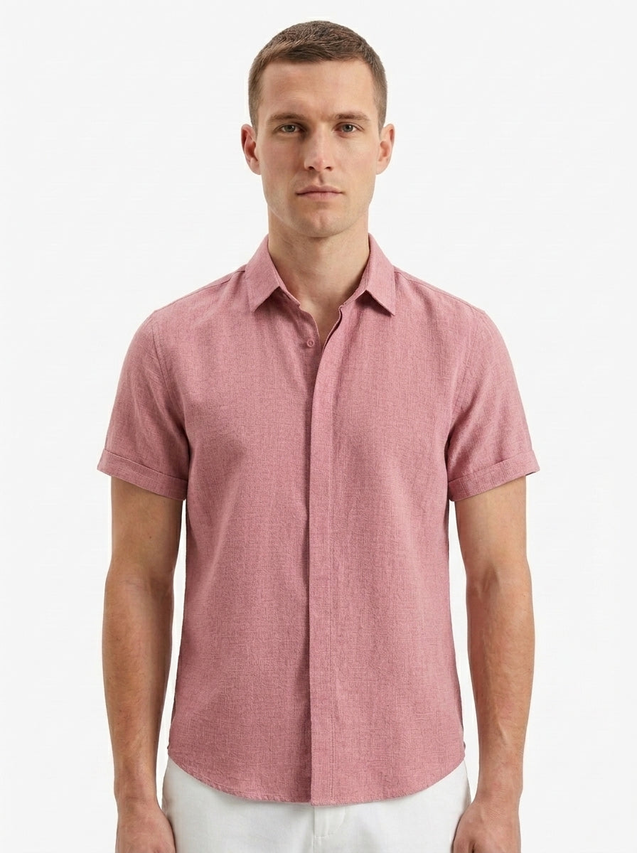 Men's Linen Cotton Blend Short Sleeve Shirt