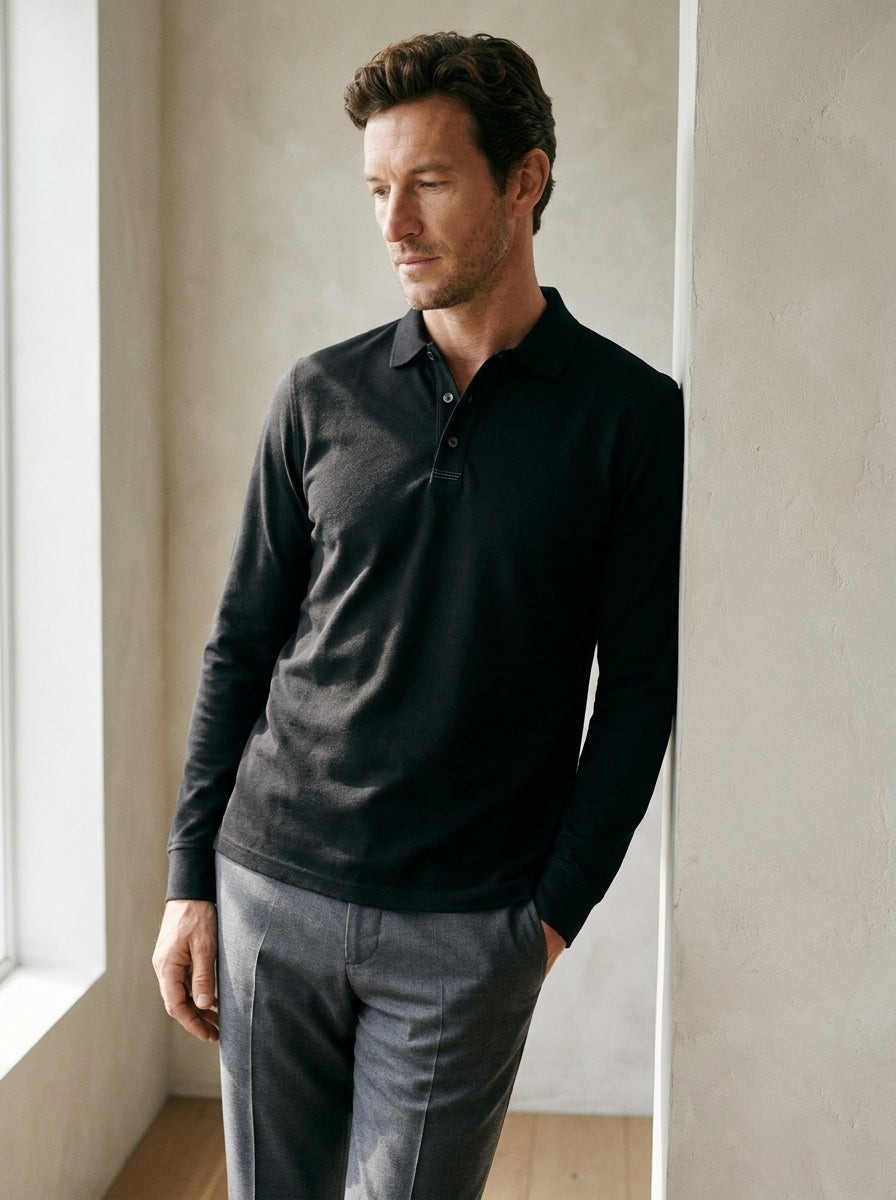 Classic Long-Sleeve Polo Shirt