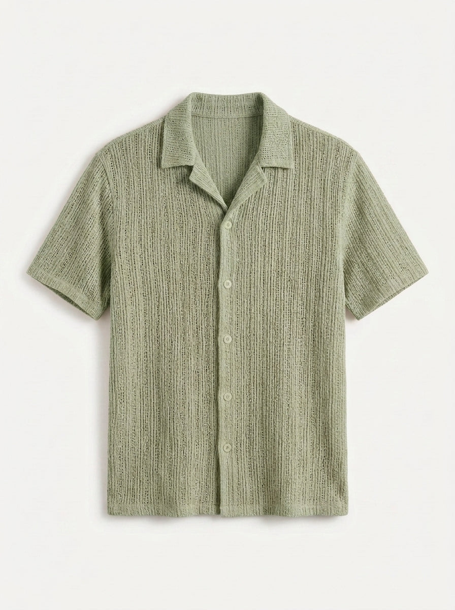 Textured Open-Knit Button-Up Shirt
