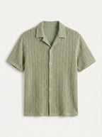 Textured Open-Knit Button-Up Shirt