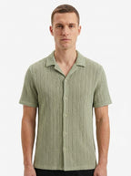 Textured Open-Knit Button-Up Shirt