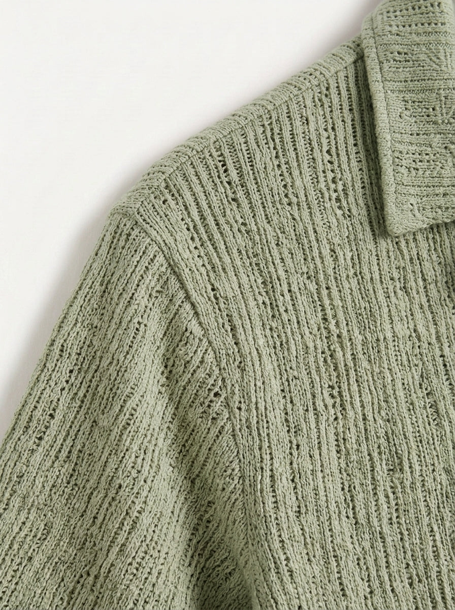 Textured Open-Knit Button-Up Shirt