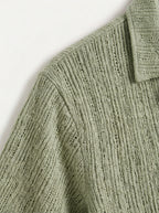 Textured Open-Knit Button-Up Shirt