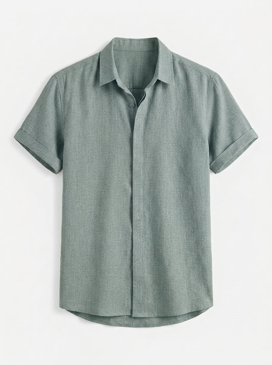 Men's Linen Cotton Blend Short Sleeve Shirt