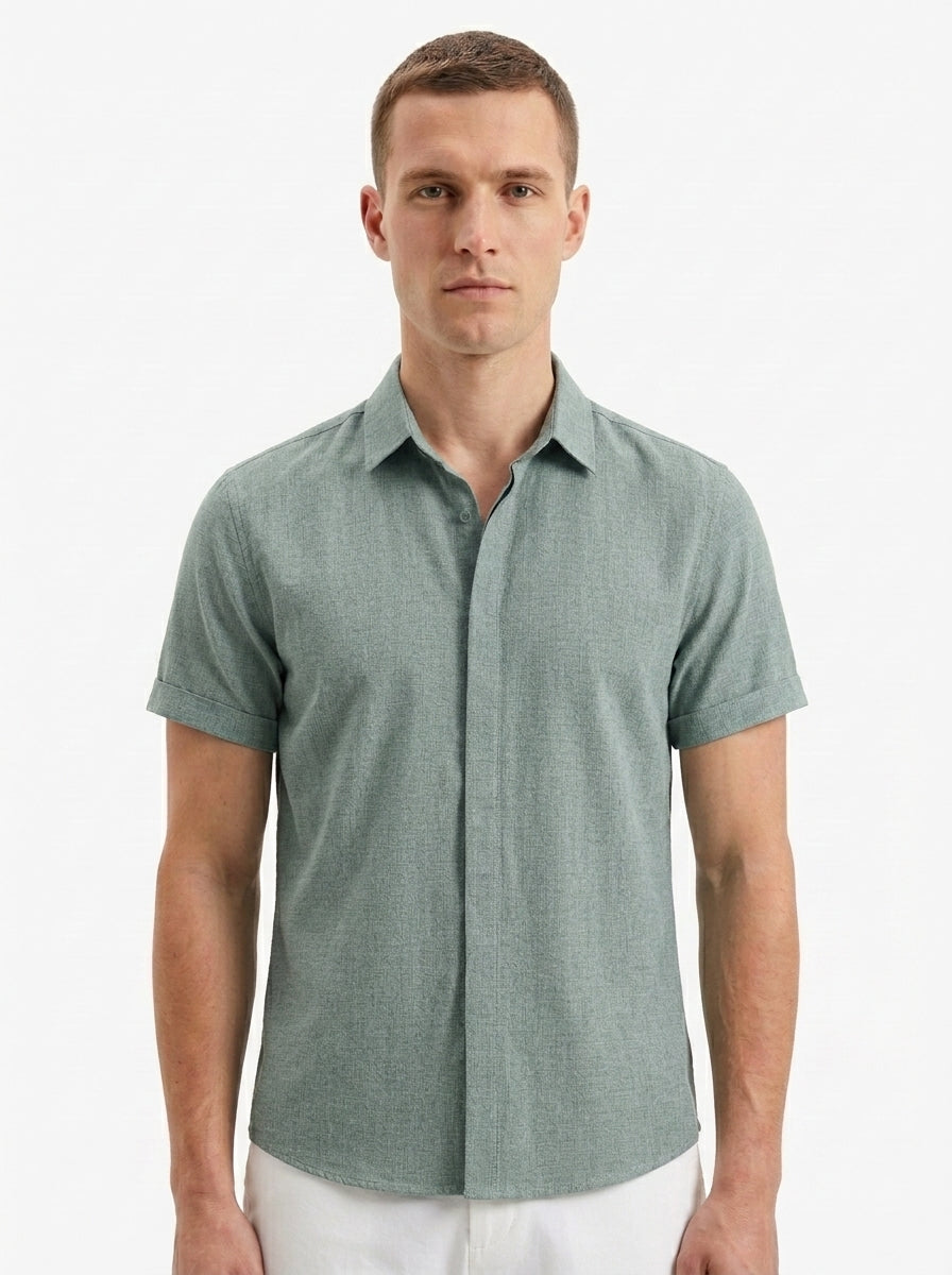Men's Linen Cotton Blend Short Sleeve Shirt