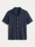 Textured Open-Knit Button-Up Shirt