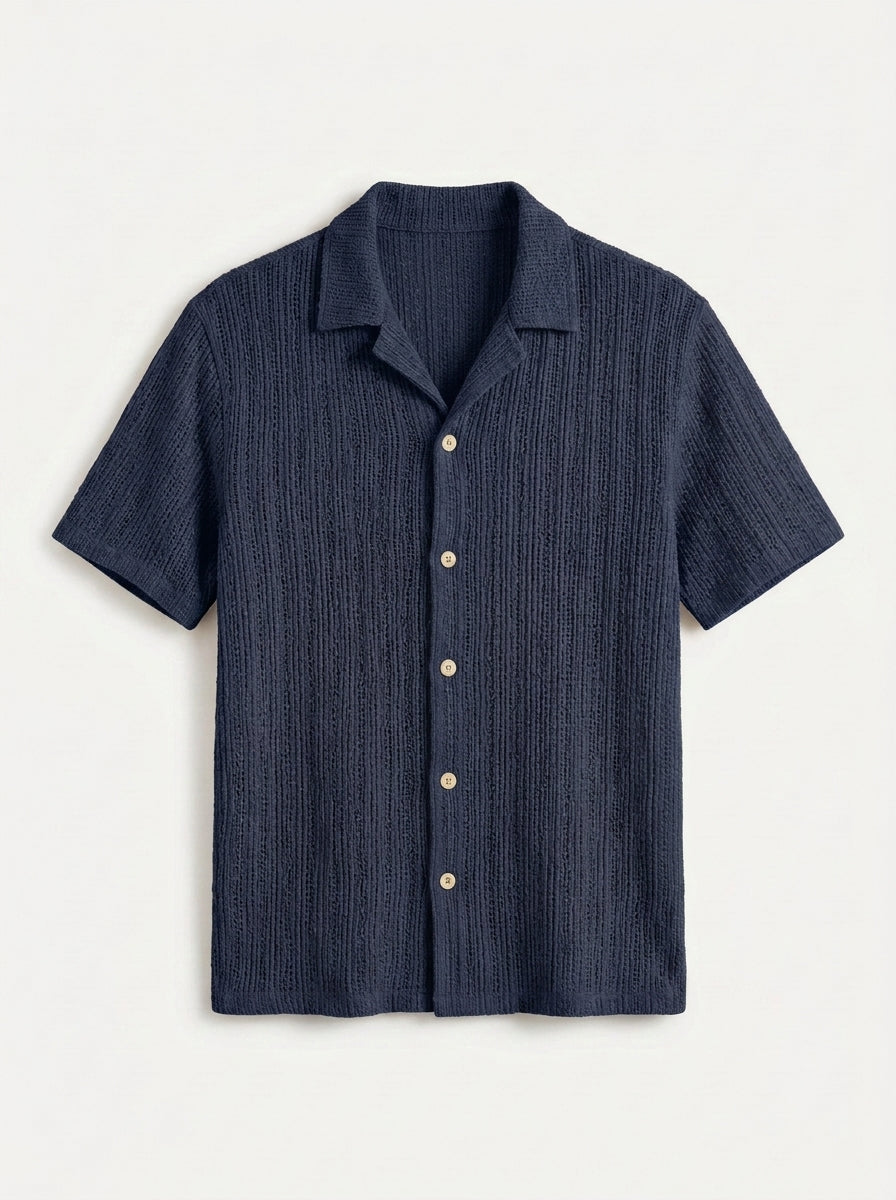 Textured Open-Knit Button-Up Shirt