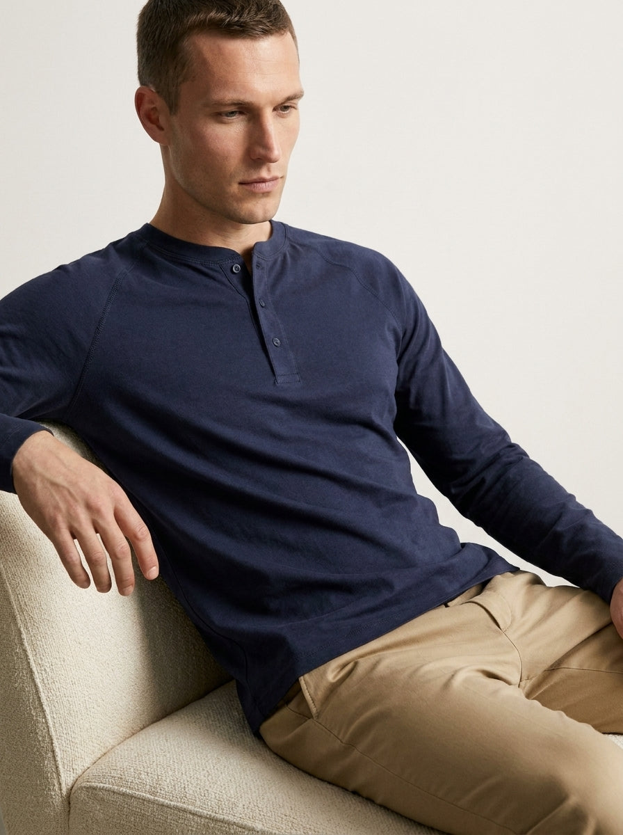 Cotton Modal Long Sleeve Henley Tee