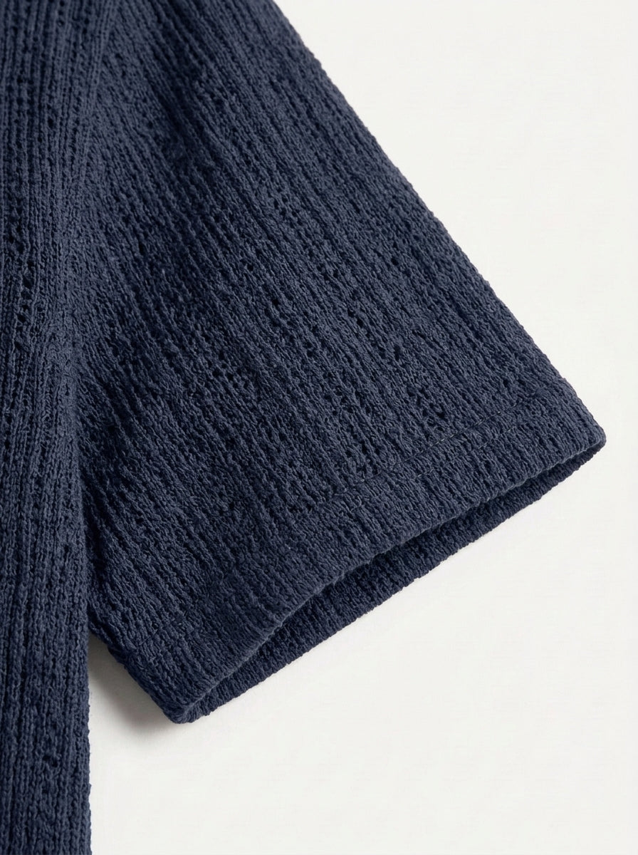 Textured Open-Knit Button-Up Shirt