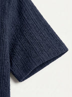 Textured Open-Knit Button-Up Shirt